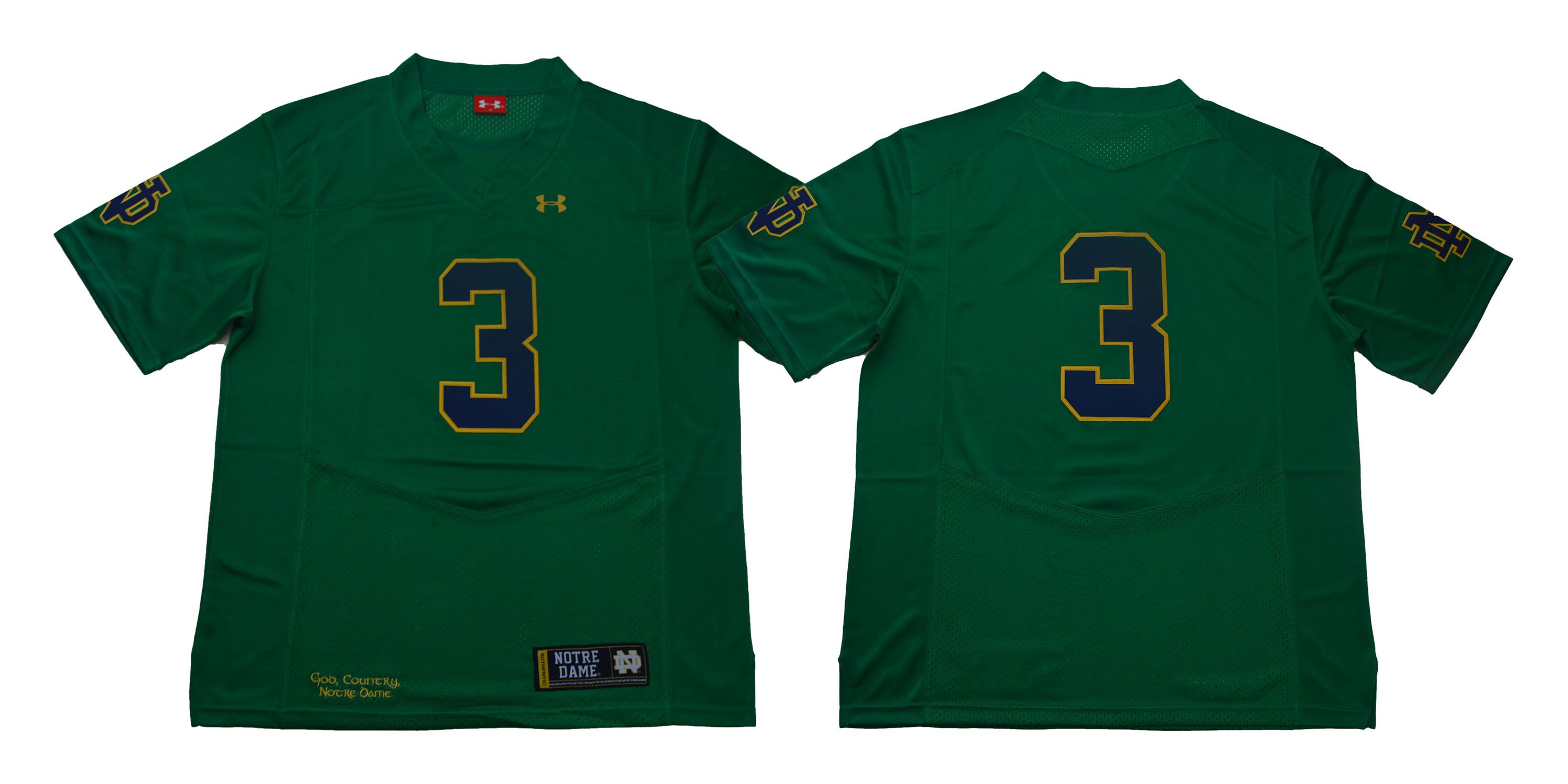 Men Norte Dame Fighting Irish #3 No name Green Stitched NCAA Jersey->ncaa teams->NCAA Jersey